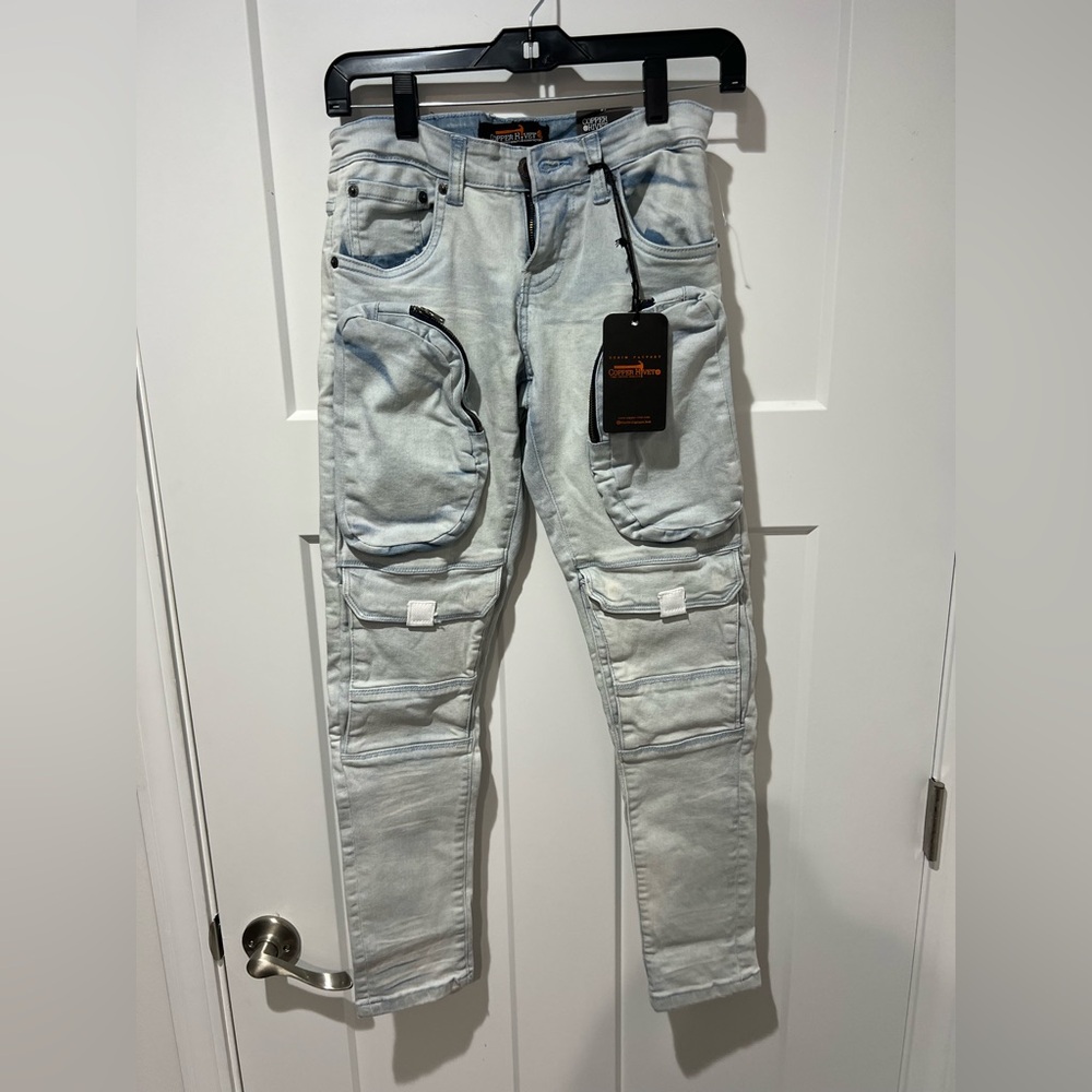 Kids Light Blue Cargo Jeans size 14 (with adjustable waistband)